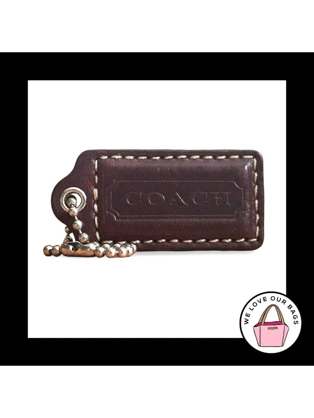 COACH HANG TAG 2" Burgundy Smooth Leather Bag Charm Keychain Fob Nickel Medium